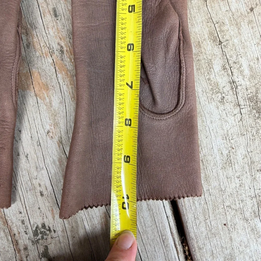 Vintage Brown Leather Opera Length Gloves MCM Point Sitch Details Sz XS/S